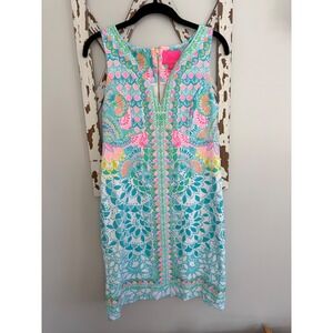 Lilly Pulitzer Sigrid Caribbean Citrus Engineered Pique Knit Shift Dress Size 4